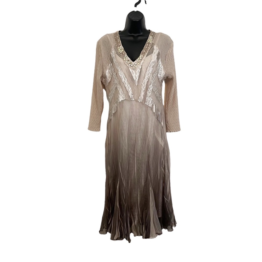 KOMAROV mother of bride/groom jeweled v-neck chiffon and satin evening dress [L]